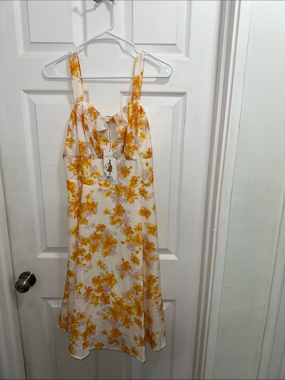 Belle Porque Sunshine Floral Midi Dress with Adjustable Straps NWT
